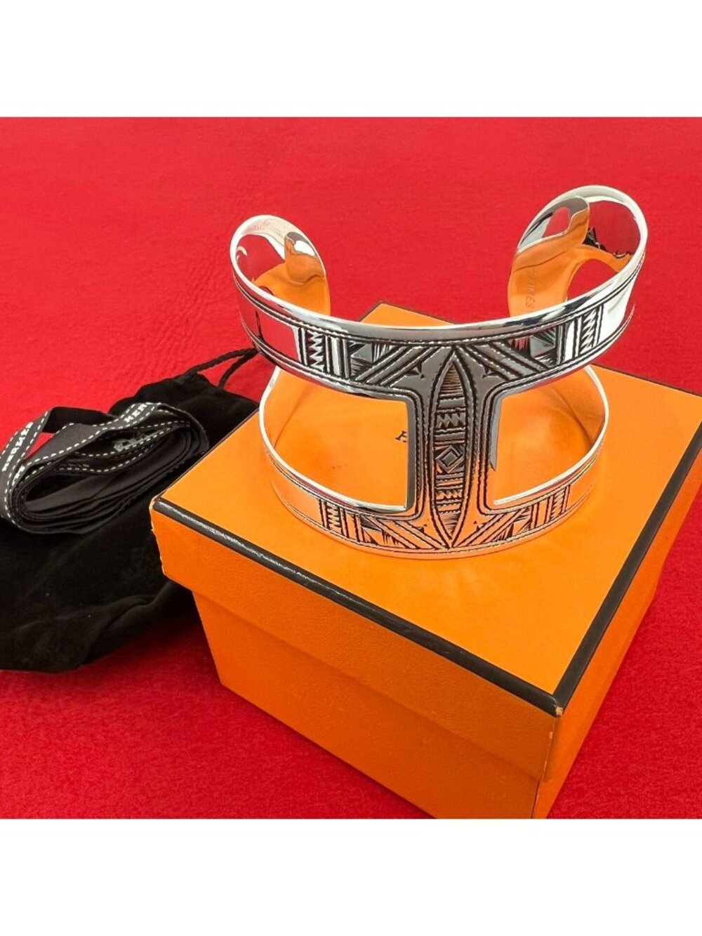 Hermes Vintage Touareg Bangle 925 Sterling Silver Bracelet